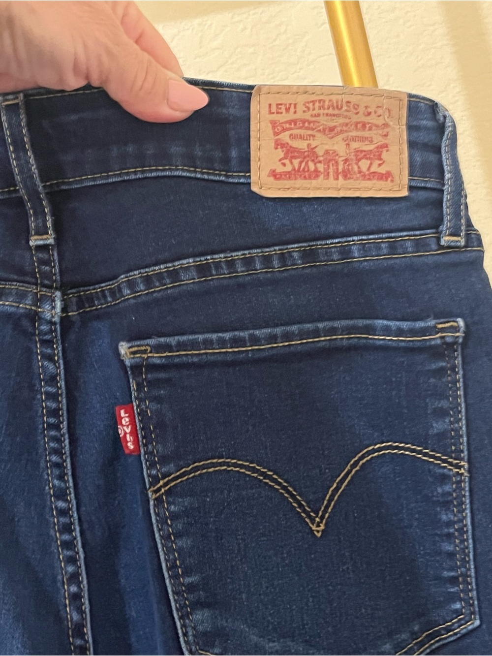 Levi's Navy Blue Denim Jeans with Tan Leather Patch